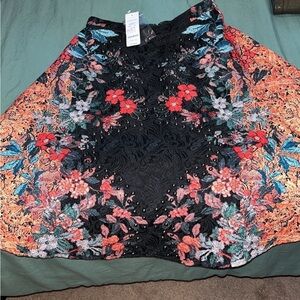 New Bebe Orange Pink Asymmetrical Skater Midi Skirt Sz 2.